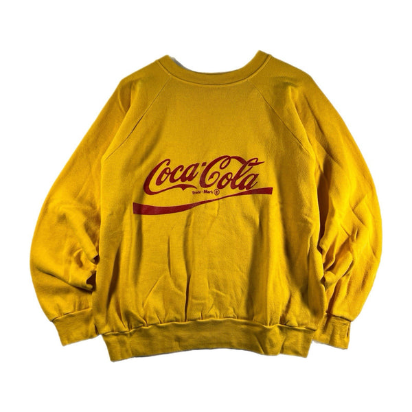 Vintage 80s Coca-Cola Adult USA-Made Crewneck Pullover Sweatshirt Yellow (Large)