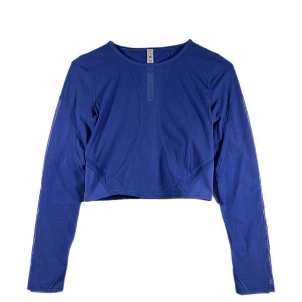 Lululemon Women's Mesh Panelled Training Long-Sleeve Shirt Blue (Size 6)
