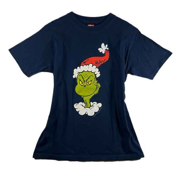 Vintage Y2K Dr. Seuss Grinch 2001 Adult Christmas Graphic T Shirt Blue (Medium)