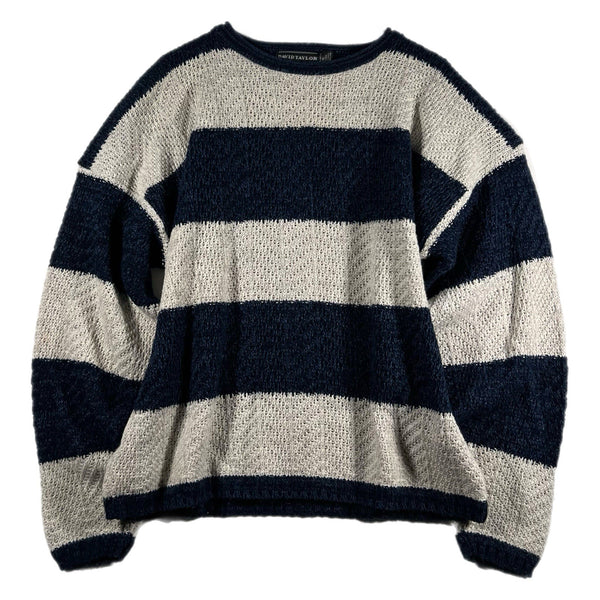 Vintage David Taylor Men's Striped Heavy Knit USA-Made 100%-Acrylic Sweater (XL)