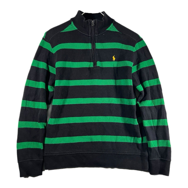 Ralph Lauren Women's Striped Quarter-Zip Sweater Green/Black/Yellow Rare (Large)