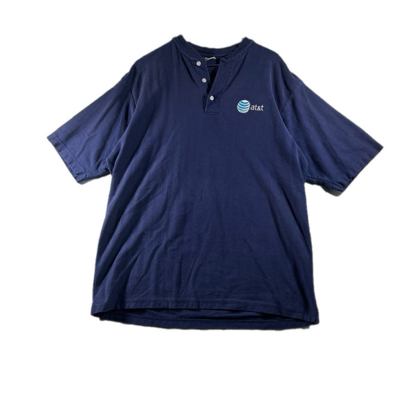 Vintage AT&T Men's Button-Up Tech Henley Heavyweight Shirt Navy (XL)