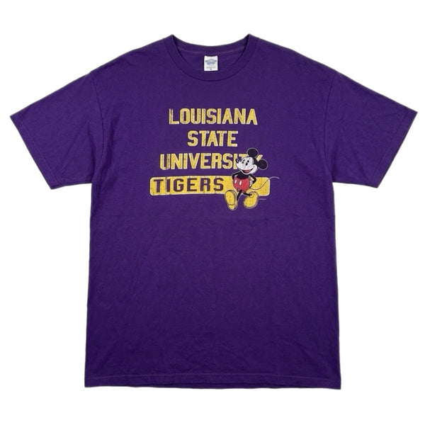 Vintage Men's LSU Tigers Mickey Mouse NCAA Graphic T Shirt Rare Purple (2XL)