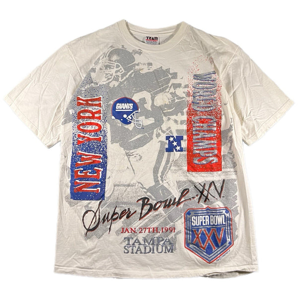 Vintage NFL Mens New York Giants Super Bowl XXV All-Over Graphic T Shirt (Large)