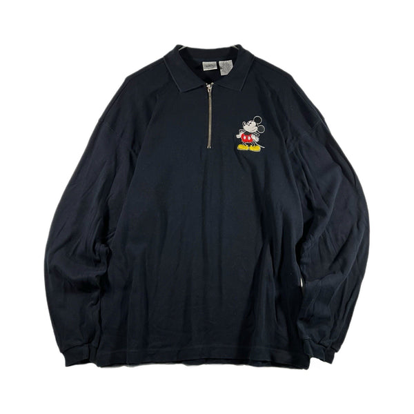 Vintage Disney Store Mickey Mouse Collared Quarter-Zip Pullover Navy (Large)