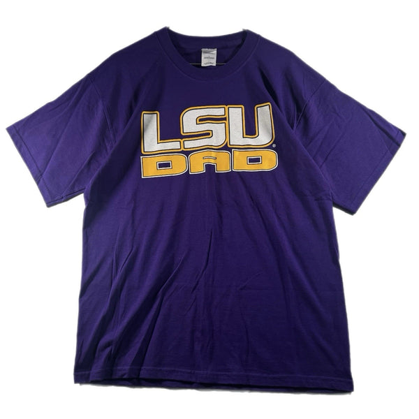 Vintage Y2K Gildan Men's LSU Tigers Dad NCAA Graphic T Shirt Purple (Large)