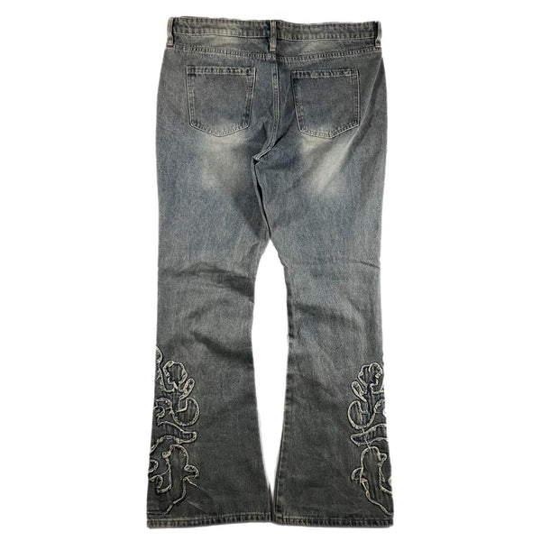 Nova Men Flare Designer Stacked Graphic Jeans (Size 36)
