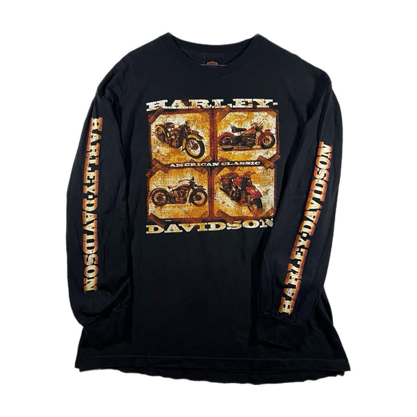 Vintage Harley Davidson Motorcycles Men's Long-Sleeve Graphic T Shirt Black (XL)