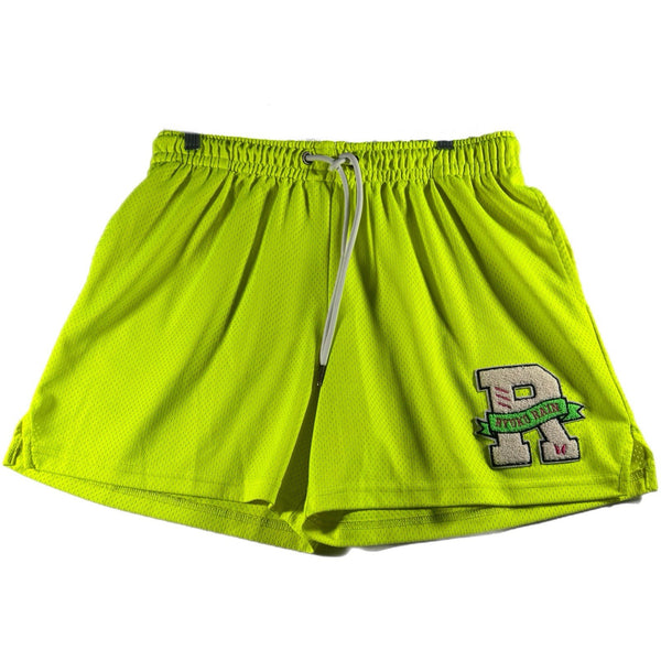 Ryoko Rain Men’s Bright Neon Green Graphic Designer Mesh Shorts (XL)