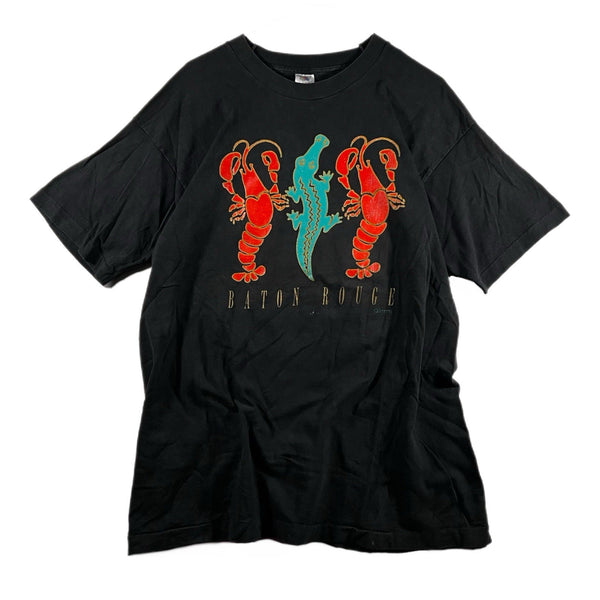 Vintage Louisiana Lobster Alligator Single-Stitch Graphic T Shirt Black (XL)