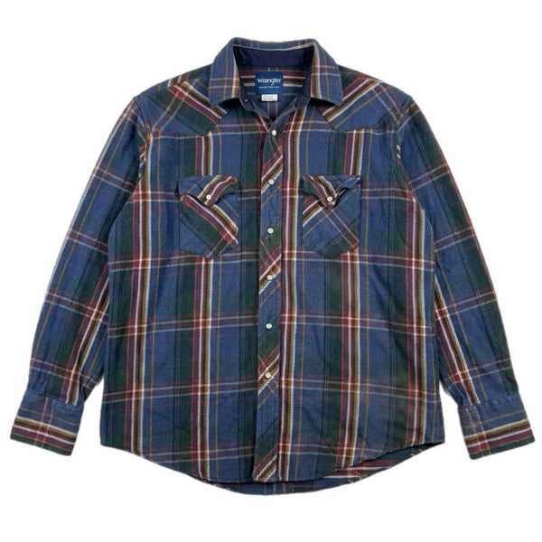 Vintage Wrangler Men's Western Collared Pearl-Snap Plaid Shirt (XL/Large)