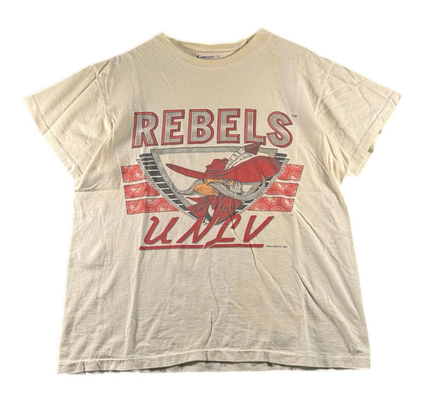 Vintage Men's UNLV Rebels NCAA USA-Made Single-Stitch Graphic T Shirt (Large)