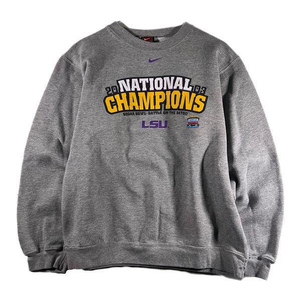 Vintage Nike Men's LSU Tigers Football 2003 Champions Sweatshirt Gray (Small)