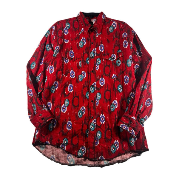 Vintage Wrangler Men's Aztec Button-Up Cowboy Western Rodeo Collared Shirt (XL)