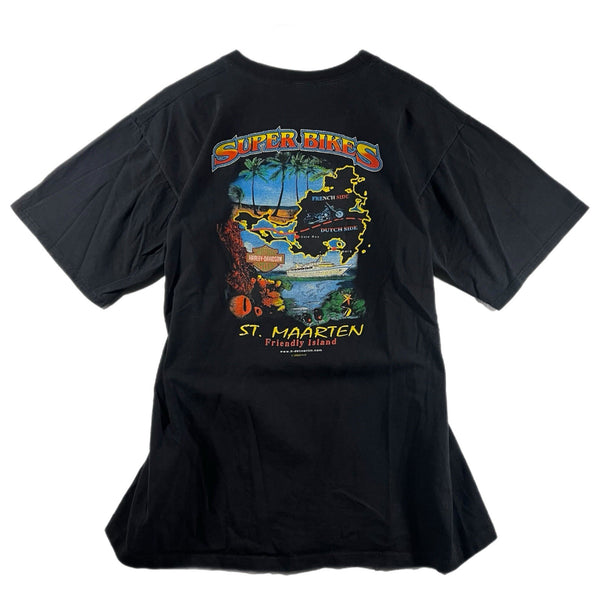 Vintage Harley Davidson Rare Caribbean Motorcycles Graphic T Shirt Black (Large)