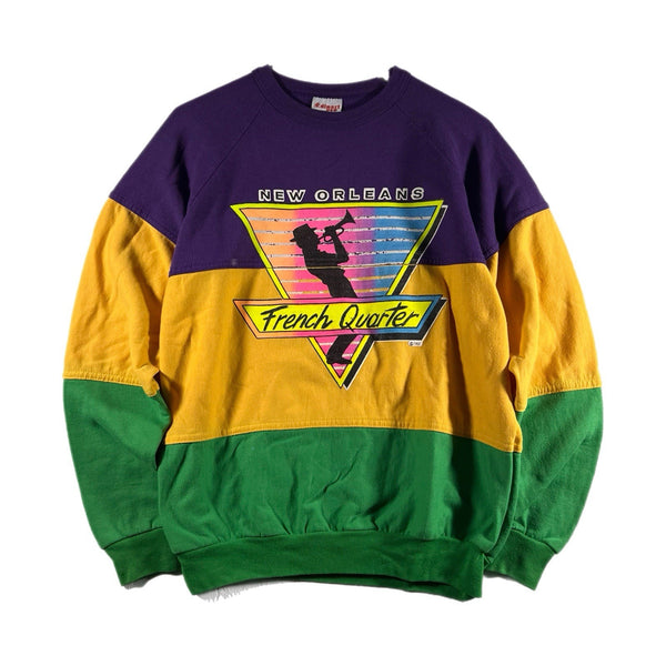 Vintage 80s New Orleans Mardi Gras USA-Made Crewneck Sweatshirt Yellow (Medium)