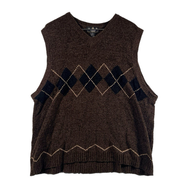 Vintage J. Riggings Men's Sweater Vest 100%-Acrylic Preppy Pullover Brown (XL)