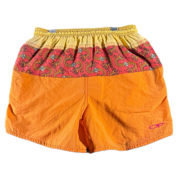 Vintage Ocean Pacific Boys Chinese Dragon Surf Beach Shorts Orange (Size 6)