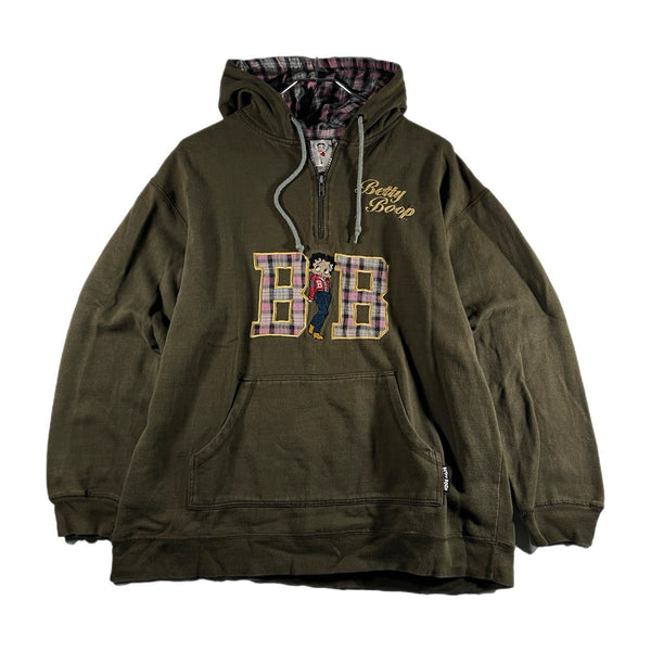 Vintage Betty Boop Womens Embroidered Hoodie Pullover Sweatshirt Olive Rare (XL)