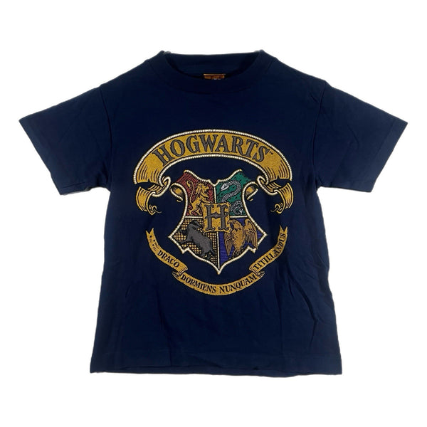 Vintage Harry Potter Hogwarts Boy's Graphic T Shirt Navy USA-Made (Small)