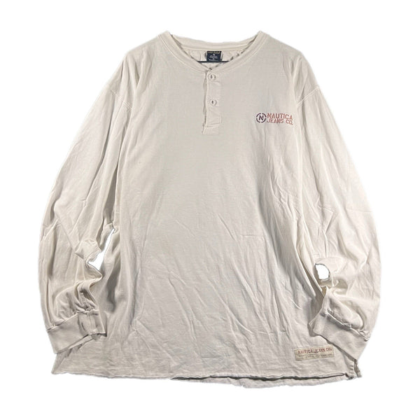 Vintage Nautica Jeans Co. Men's Long-Sleeve USA-Made Henley Graphic T Shirt (XL)