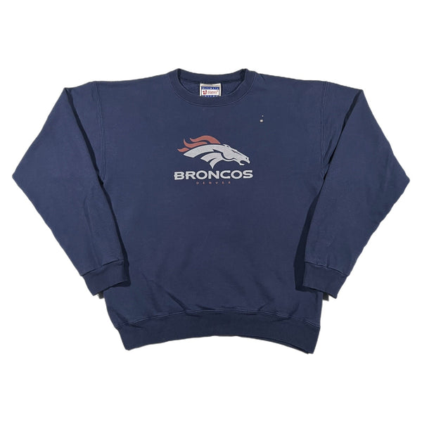 Vintage 90s Denver Broncos NFL Men's Crewneck Hanes Sweatshirt Navy (Small)
