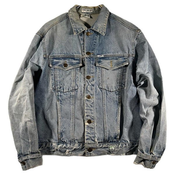 Vintage 80s Guess Georges Marciano Men's USA-Made Distressed Jean Jacket (Large)