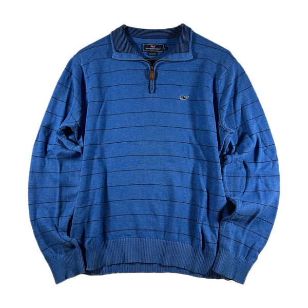 Vineyard Vines Men's Quarter-Zip Pullover Striped Sweater Blue Preppy (Small)