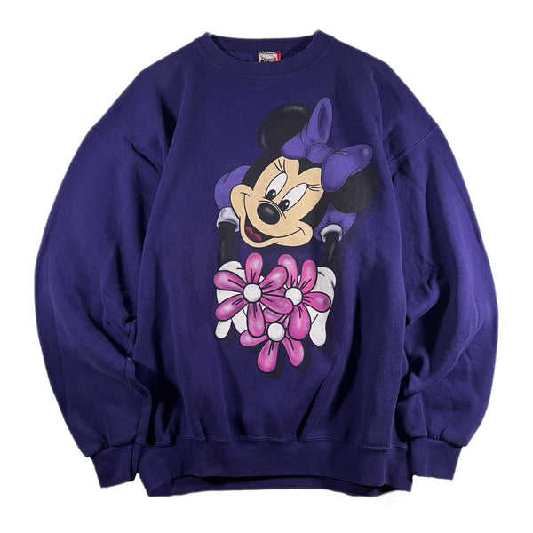 Vintage Disney Minnie Mouse USA Graphic Pullover Crewneck Sweatshirt Purple (XL)