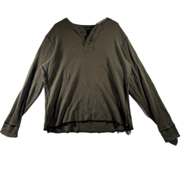 Vintage Old Navy Men's Thermal Knit Long-Sleeve Pullover Shirt Army-Green (XL)