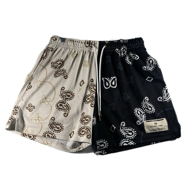 Ryoko Rain Men’s Half And Half Paisley Graphic Designer Mesh Shorts (2XL)