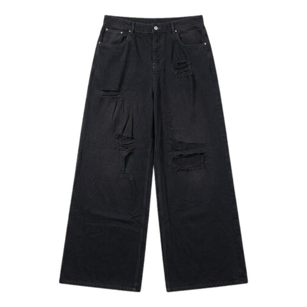 Y2K-Style Vintage Mens Baggy Distressed Skater Jeans Denim Pants Black (Size 36)