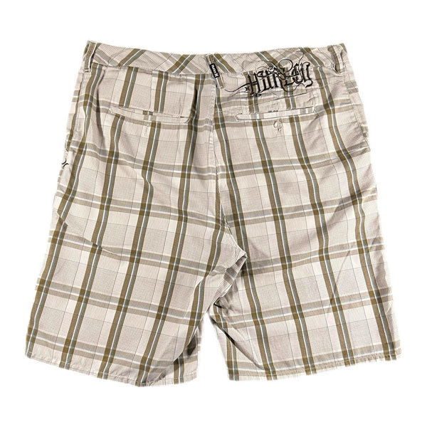 Y2K Hurley Men's Embroidered-Logo Chino Casual Skate Shorts Plaid (Size 36)