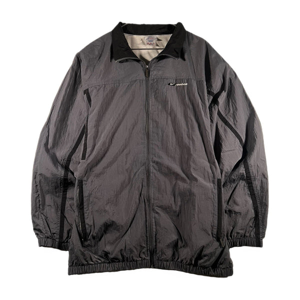 Vintage Reebok Archives Spell-Out Stripe Full-Zip Windbreaker Jacket Gray (XL)