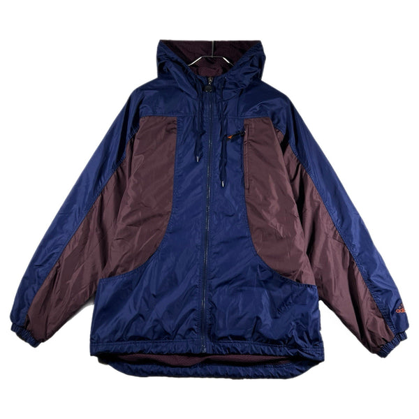 Vintage Adidas Men's Three-Stripe Full-Zip Track Jacket Navy/Burgandy (Medium)