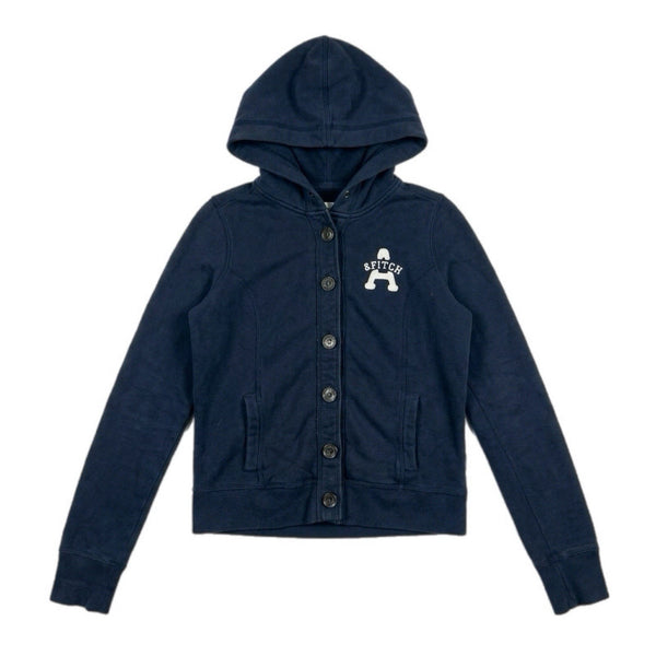 Vintage Y2K Abercrombie & Fitch Button Graphic Sweatshirt Hoodie Jacket (Medium)