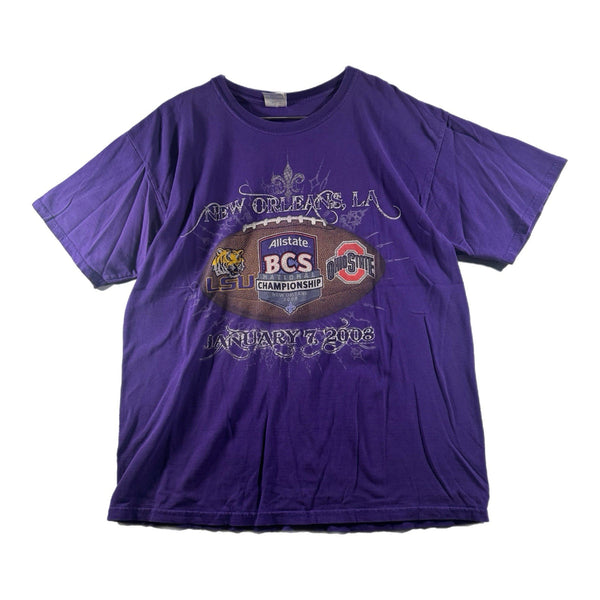 Vintage LSU Tigers Men's Football 2008 National Champs Graphic T Shirt (Large)