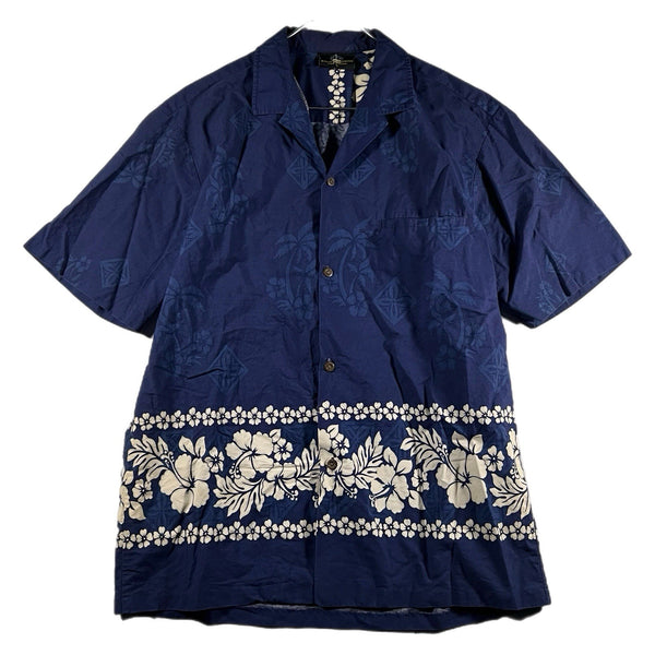 Vintage Royal Creations Men's Floral Button Hawaiian Shirt USA-Made Blue (Large)