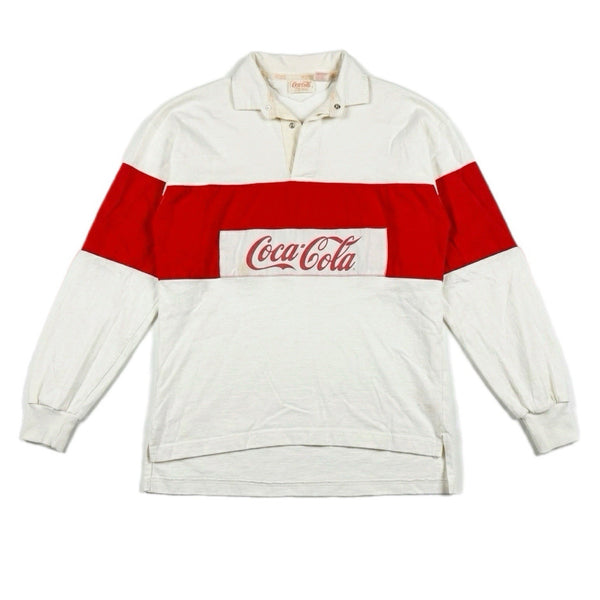 Vintage 80s Men’s Coca-Cola Coke Rugby Long-Sleeve Graphic T Shirt Rare (Large)