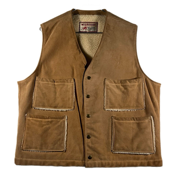 Vintage McGregor Cowhide Leather USA-Made Vest Sherpa Line Snap Button (Size 44)