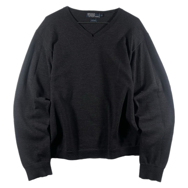 Vintage Polo Ralph Lauren Men's 100%-Wool Knitted Pullover Sweater Gray (Large)
