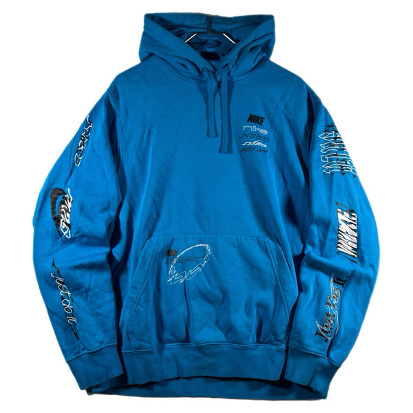 Nike Men's All-Over Sleeve Y2K-Style Graphic Hoodie Sweatshirt Blue (Large)