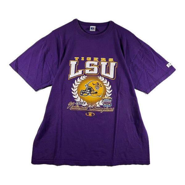 Vintage Russell Men's LSU Tigers NCAA Football Champs Graphic T Shirt (Large)
