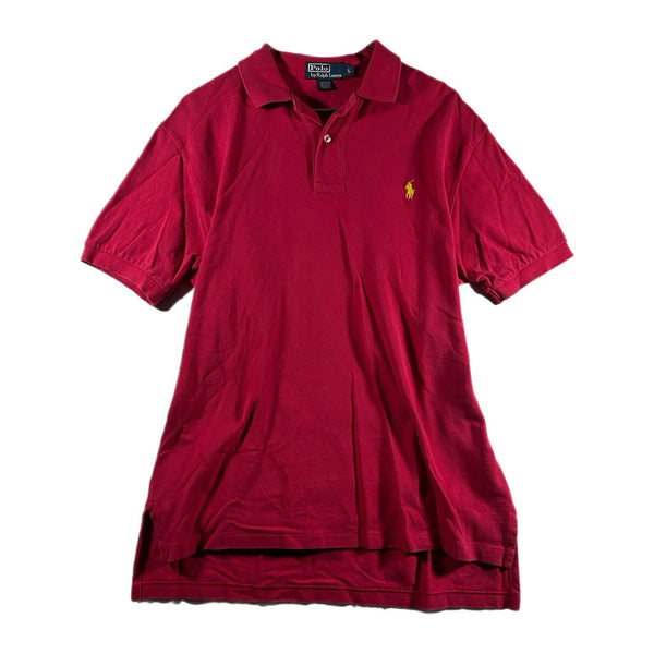 Vintage 90s Polo Ralph Lauren 100%-Cotton Golf Collared Shirt Red (Large)