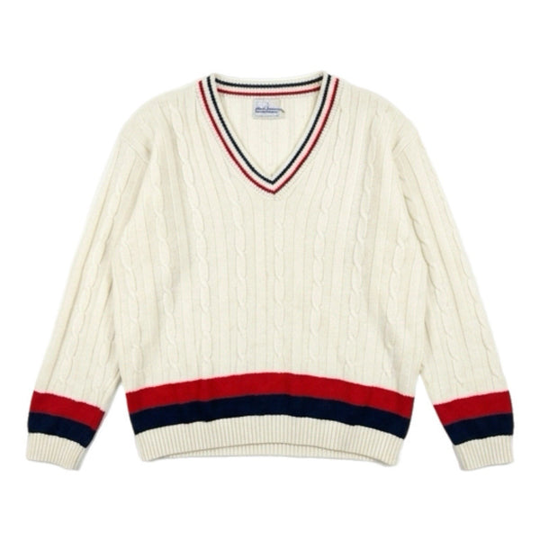 Vintage 80s Women's USA-Made Cable-Knit Pullover Preppy Sweater White (XL)