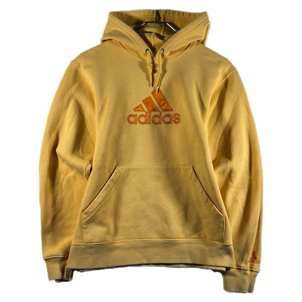 Vintage Adidas Women's 3-Stripes Logo Graphic Pullover Hoodie Yellow (Small)