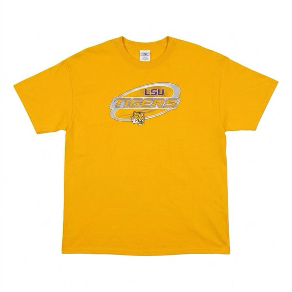 Vintage 90s Men's LSU Tigers NCAA College Graphic T Shirt Yellow Rare (2XL)