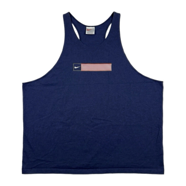Vintage 90s Nike Men’s American Flag USA-Made Graphic Tank Top Navy Rare (2XL)