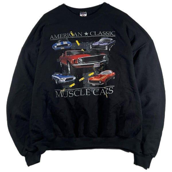 Vintage Y2K Jerzees Men's American Classic Muscle Cars Pullover Sweatshirt (2XL)