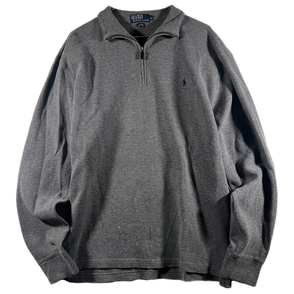 Vintage 90s Polo Ralph Lauren Men's Logo Quarter-Zip Pullover Sweater Gray (XL)